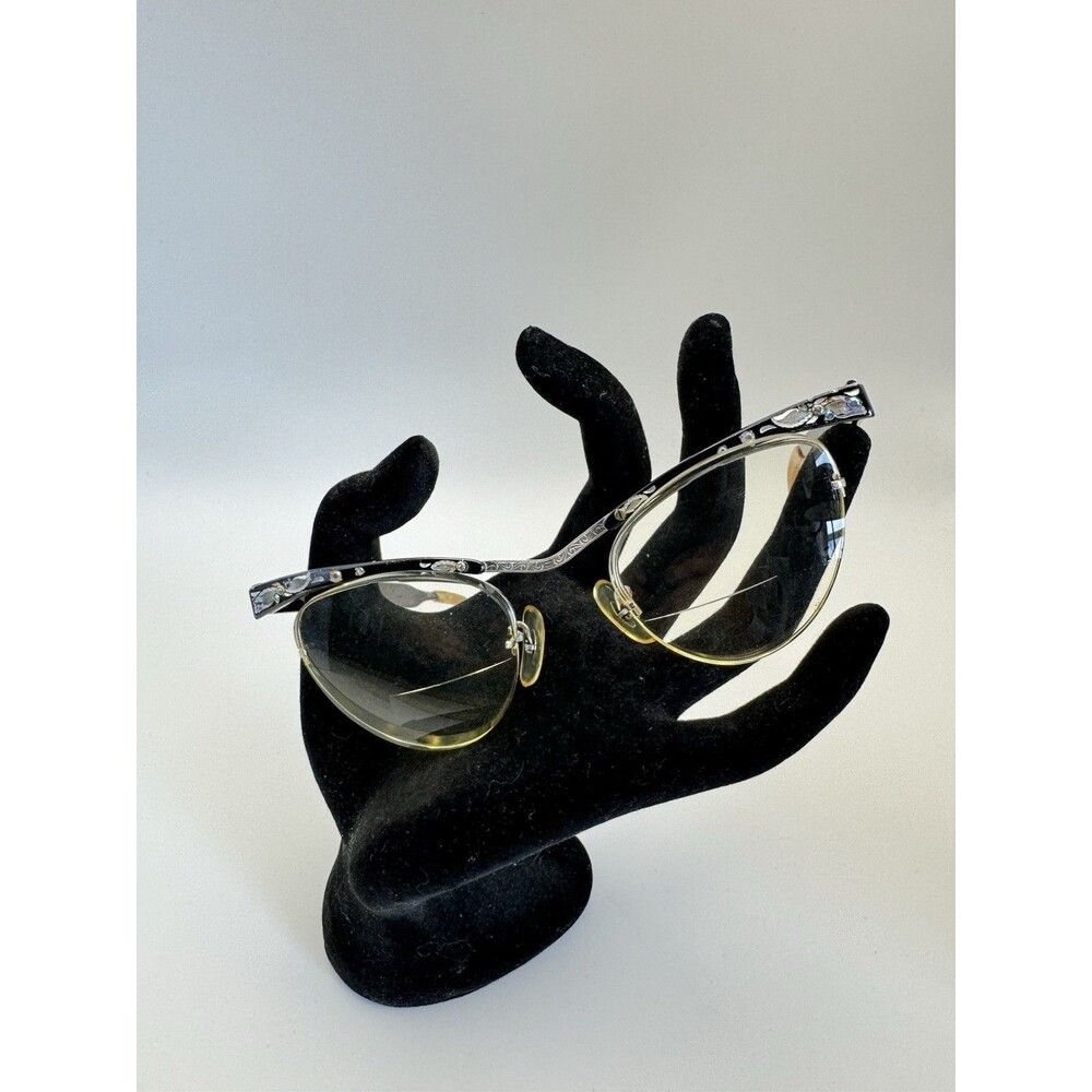 Vintage Bausch & Lomb Liberty Eyeglasses Black Aluminum Art Deco Etching Rare